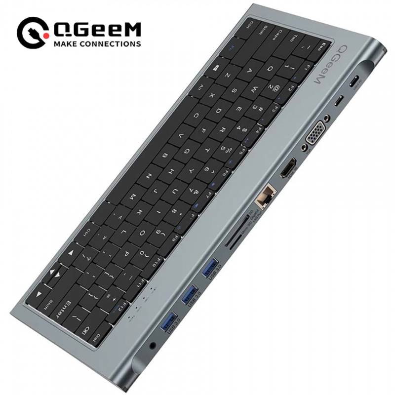 QGeeM USB C Hub for Macbook Pro Triple Display Type C Hub to Dual 4K HDMI & DP Micro SD Card Readers RJ45 Aux PD USB Hub Adapter