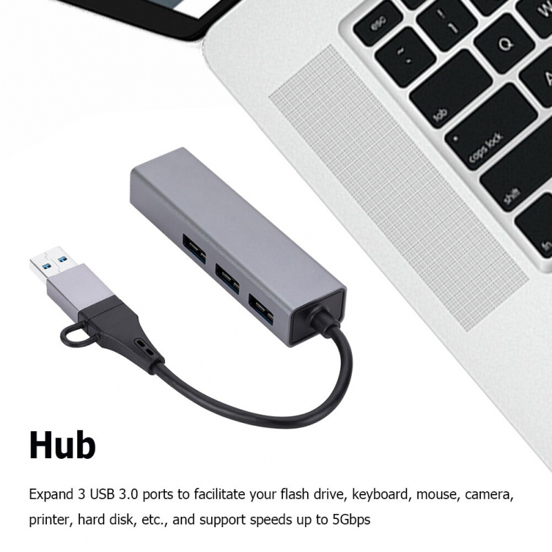 Type-c轉網卡USB集線器耐用鋁合金USB3.0轉千兆網卡集線器支持10 100 1000Mbps網絡接入