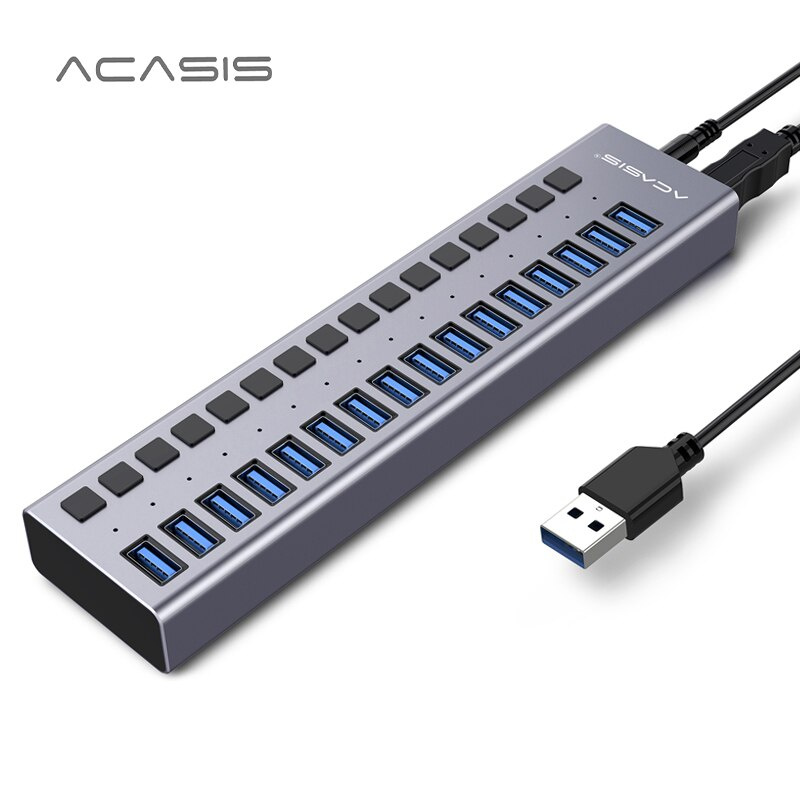 Acasis Industrial USB 3.0 HUB 7 10 13 16 鋁開關帶 12V 電源適配器支持 MacBook Pro 電腦充電器