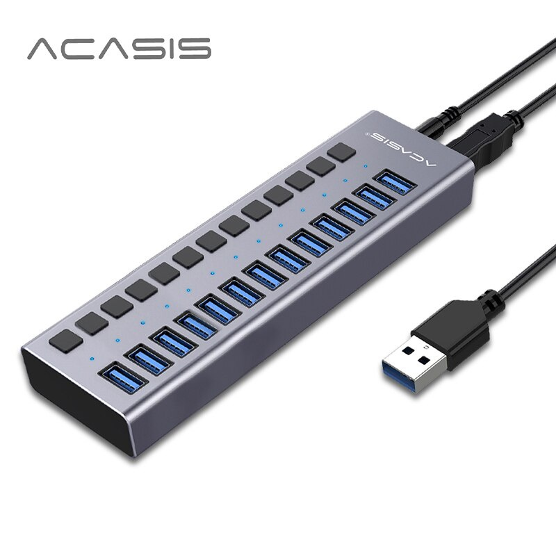 Acasis Industrial USB 3.0 HUB 7 10 13 16 鋁開關帶 12V 電源適配器支持 MacBook Pro 電腦充電器