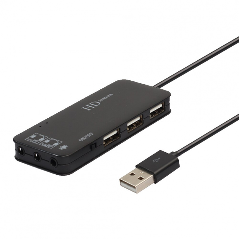 3 端口 USB2.0 集線器帶外部 7.1 通道聲卡耳機麥克風適配器 USB 集線器 2.0 適用於 PC 筆記本電腦