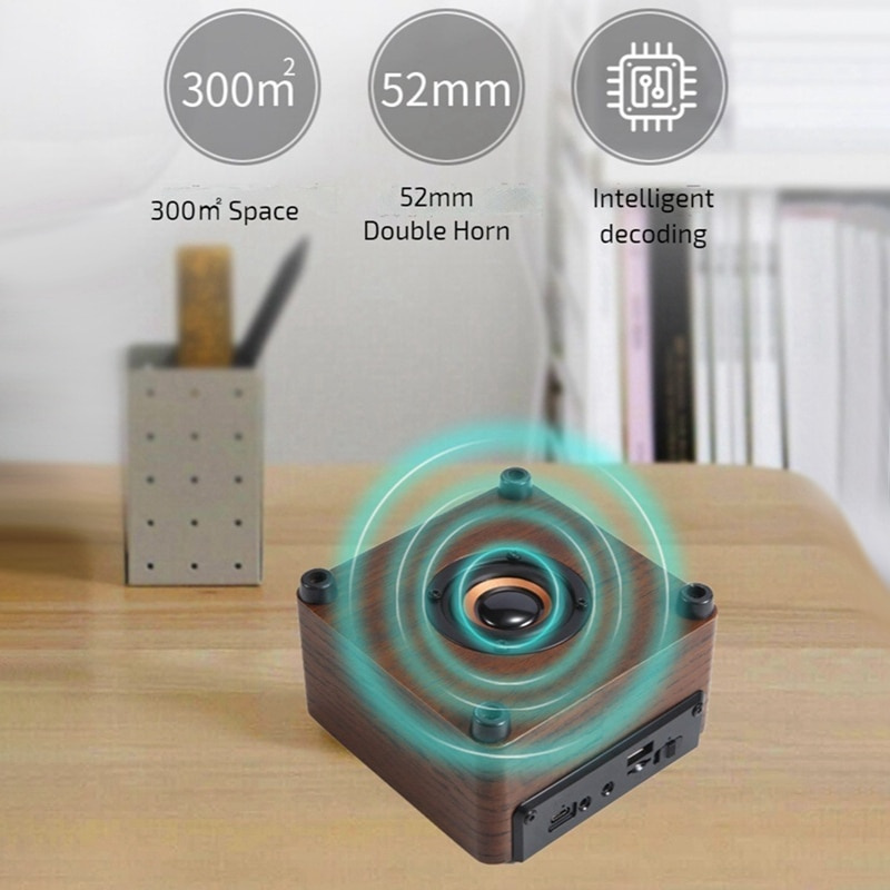 鬧鐘木製無線藍牙 5.0 揚聲器快速無線充電器環繞聲 3D 立體聲揚聲器