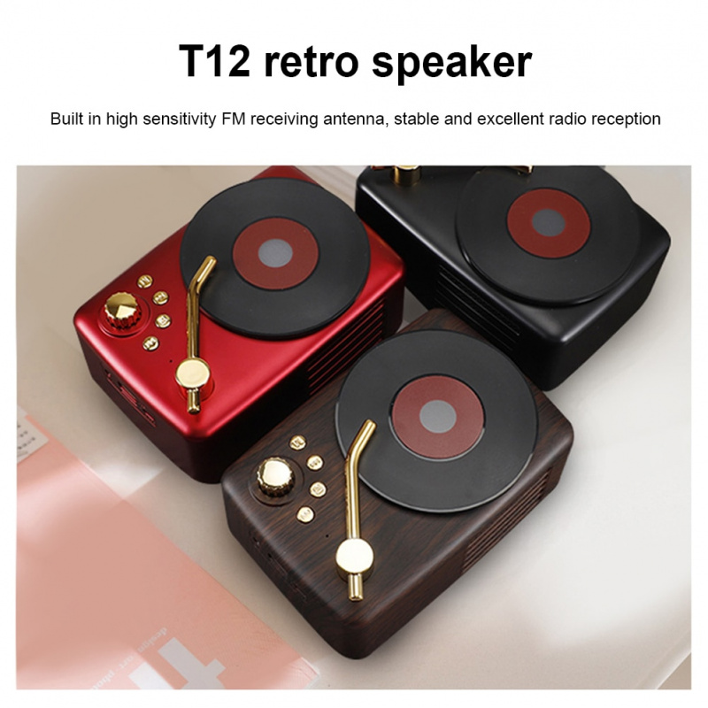 T12 音樂盒無線音箱便攜式黑膠錄音機音箱多功能藍牙兼容家庭聚會