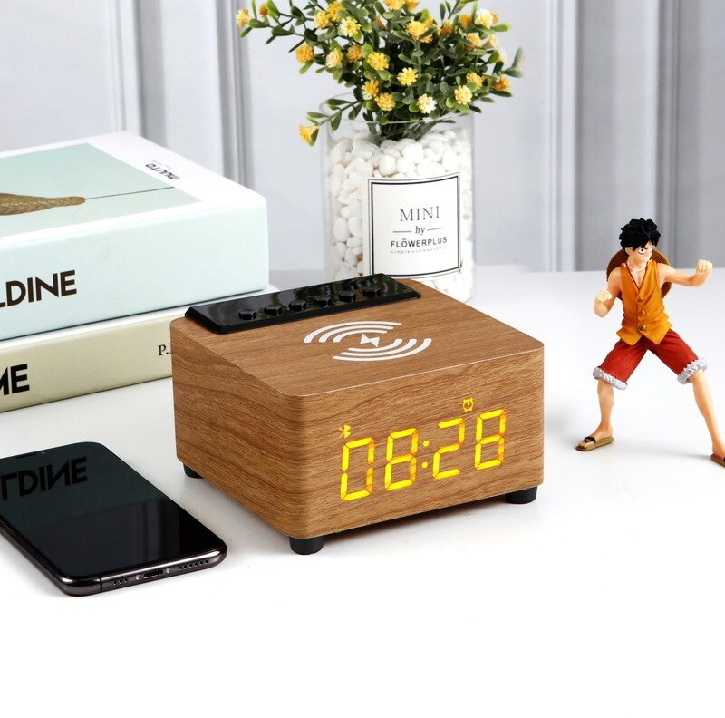高品質K2音箱時鐘顯示TF卡播放有線音頻輸入鬧鐘無線音箱木質