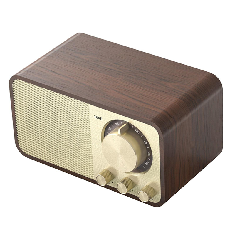 藍牙音箱老式經典風格木質 5W 大音量內置麥克風復古 FM 收音機適合派對禮物戶外家庭辦公室