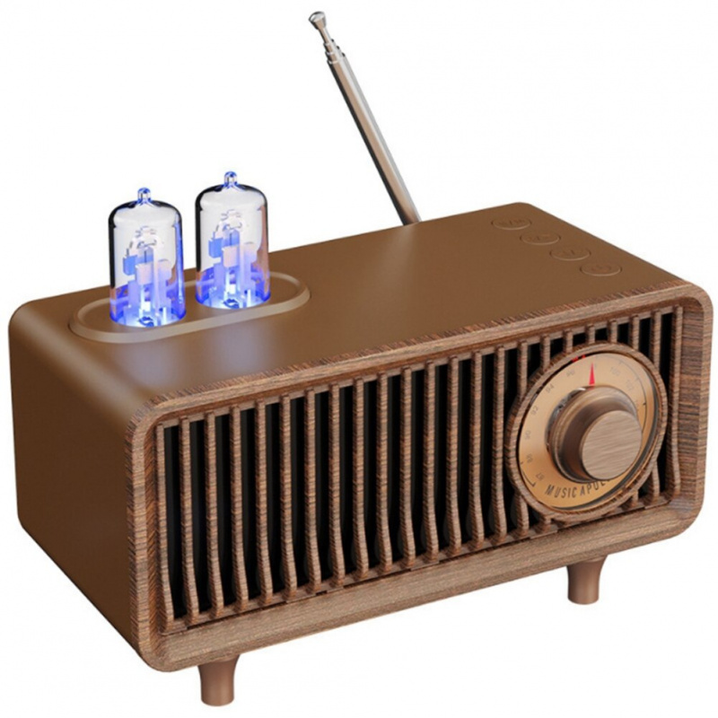 原木複古收音機無線藍牙音箱低音炮音樂播放器帶LED燈支持免提TF卡U盤A