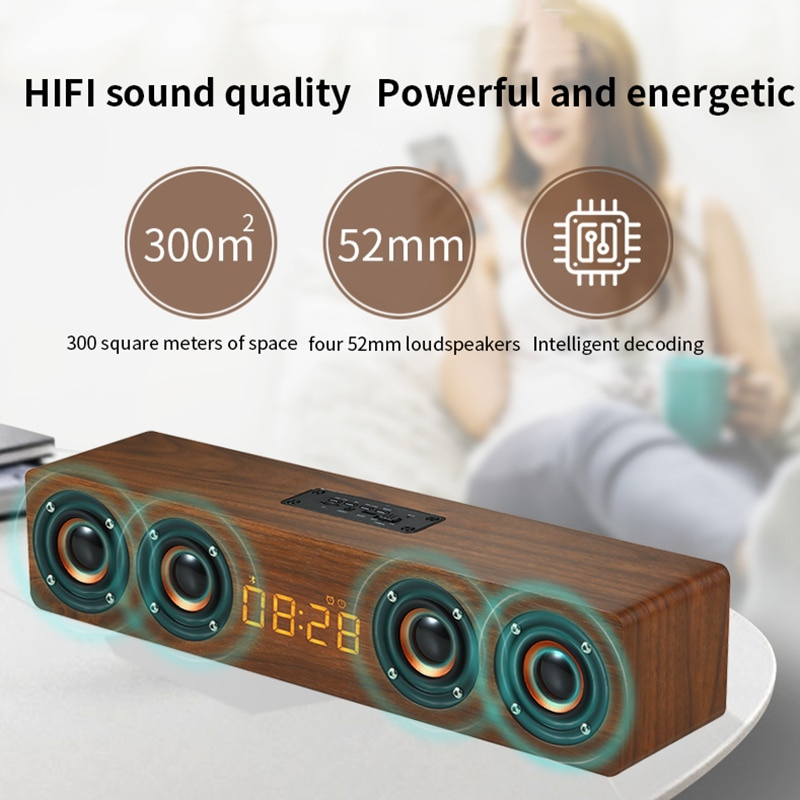 木製條形音箱無線藍牙音箱 20W HIFI 高保真環繞聲音樂中心帶 LED 顯示屏 FM 收音機音箱