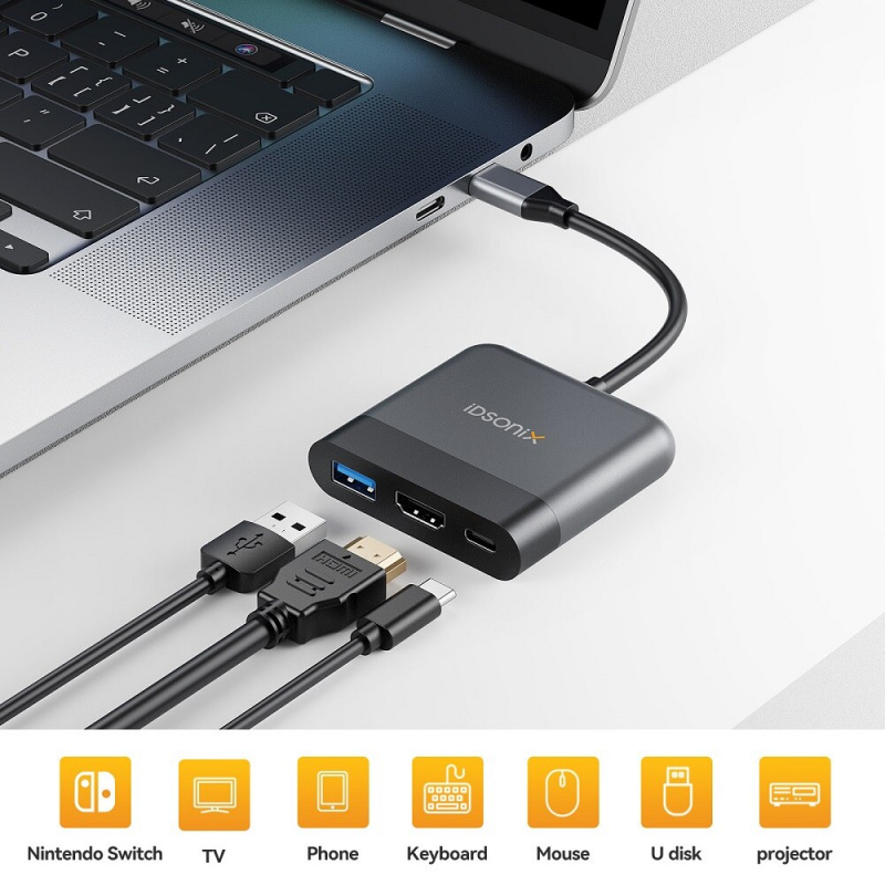 iDsonix Switch HDMI 適配器集線器底座 4K USB C HDMI 集線器電纜適用於 Switch Type C 至 HDMI TV Dock Adapter for Switch Mac OS
