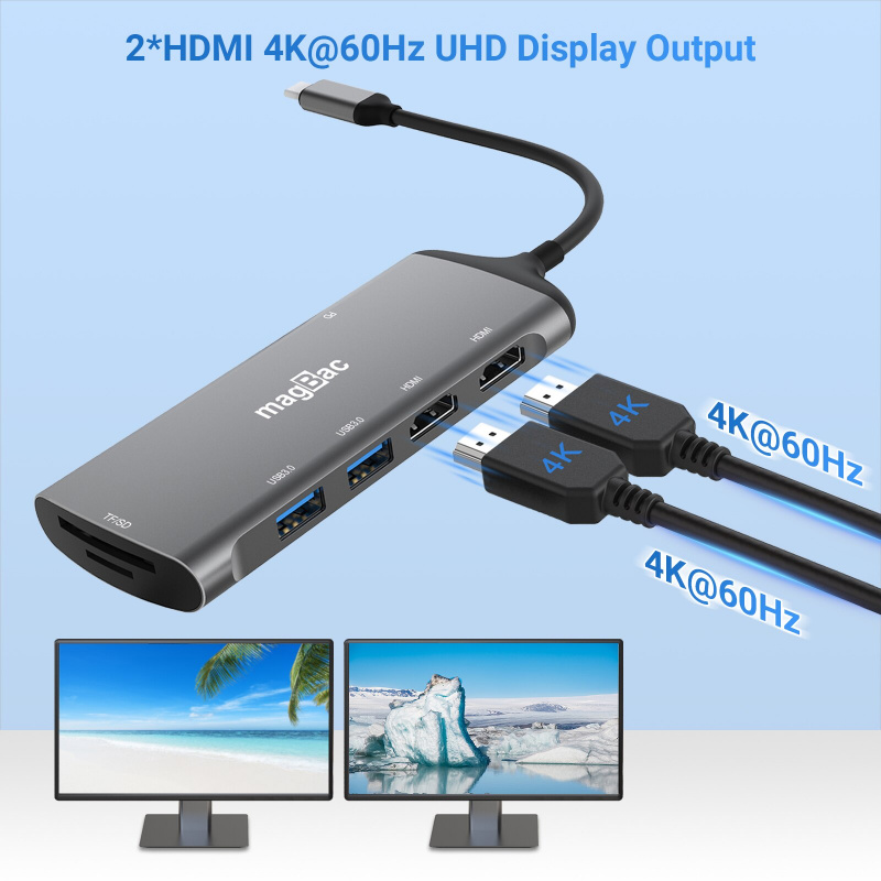 4K 60Hz UHD 雙 HDMI C 型塢站擴展雙顯示器通用集線器 USB3.0 適用於 Macbook Pro 三星小米戴爾筆記本電腦