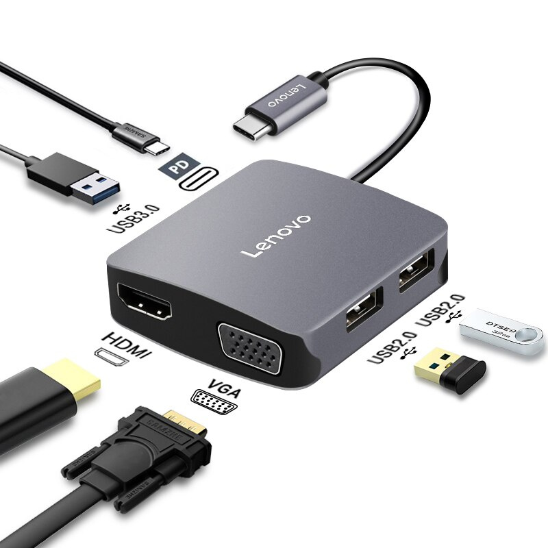 聯想 USB C HUB 轉多功能 USB 3.0 HDMI 讀卡器適配器底座適用於 Apple MacBook 配件 USB Type-C 分離器端口