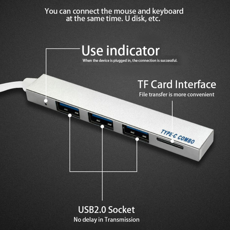C 型轉 USB 適配器 OTG HUB 4 端口適用於三星聯想小米 Macbook Pro 13 15 Air Pro PC 適用於華為手機配件
