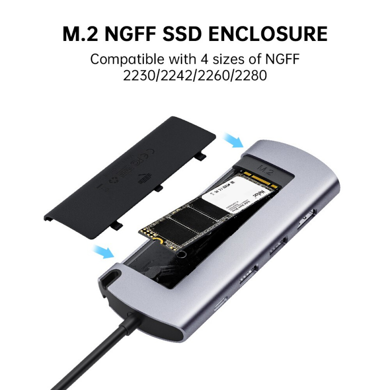 Netac USB C 集線器 Type C 3.1 M2 SSD 外殼 6 合 1 集線器 4K HDMI RJ45 PD USB 3.0 M.2 B-Key 適用於台式筆記本電腦 MacBook Pro Air USB 集線器