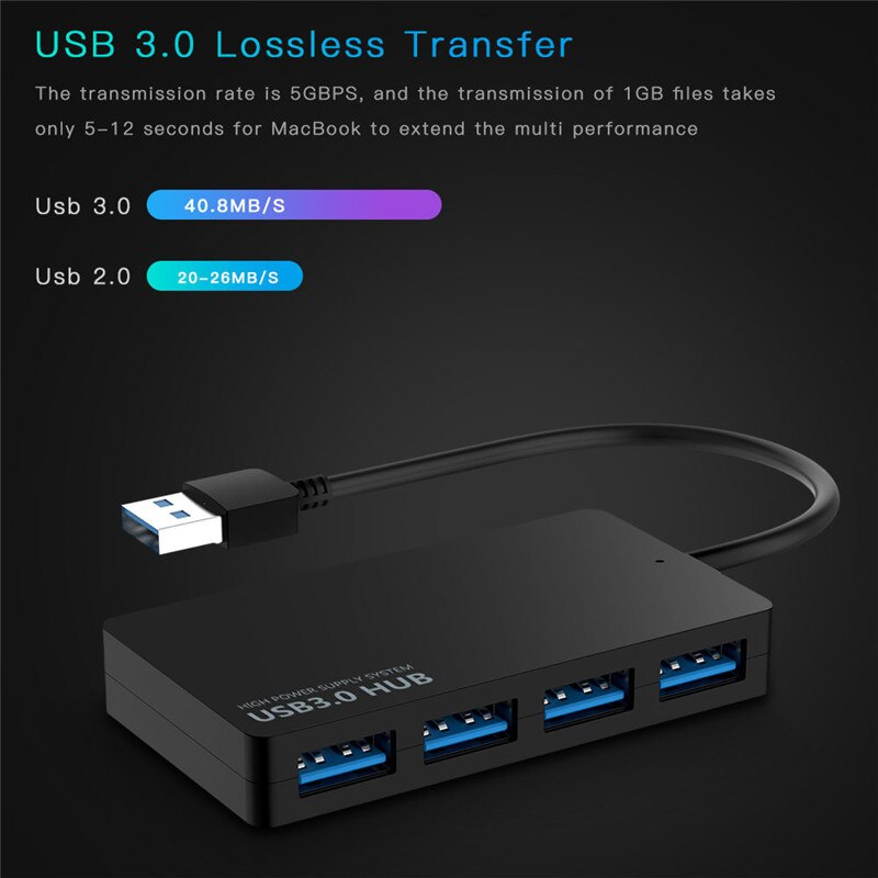 USB HUB 3.0 4 端口超高速 USB3.0 HUB 分路器電纜微型多 USB 端口擴展器 LED 適用於 PC 計算機