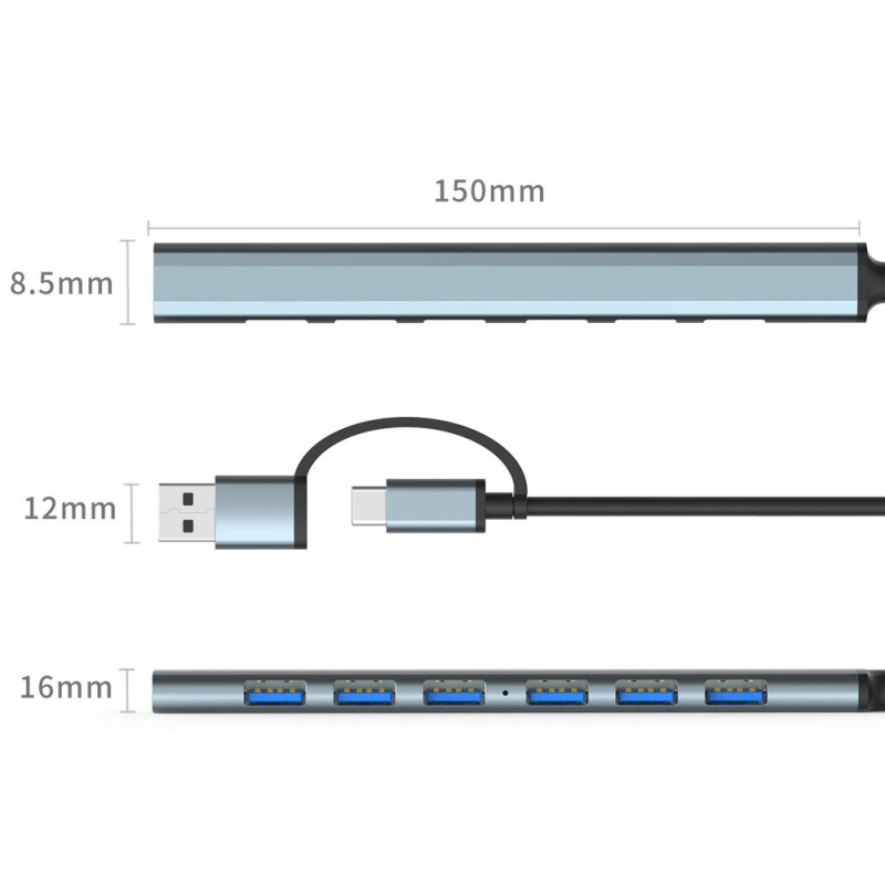 7 合 1 USB C 集線器 3.0 擴展器分離器 Type-C 集線器適用於計算機硬盤驅動器鼠標鍵盤高速 OTG 適配器擴展塢