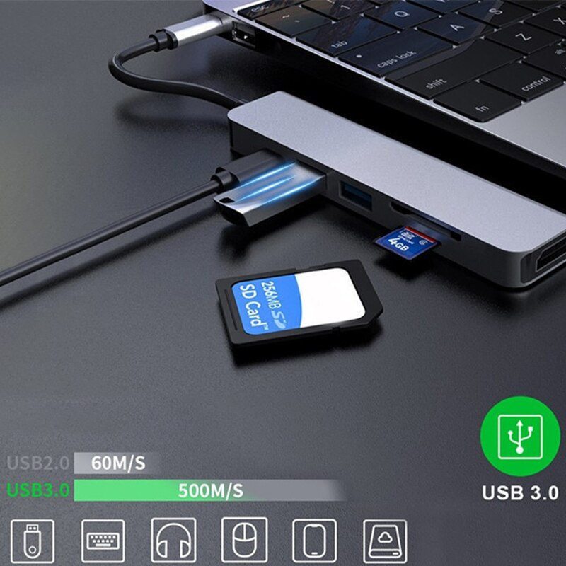 USB C 3.1 筆記本電腦集線器 C 型轉 HDMI 兼容 4K TF SD 讀卡器 USB3.0 USB2.0 數據迷你適配器適用於 Macbook Air Pro M1 擴展塢