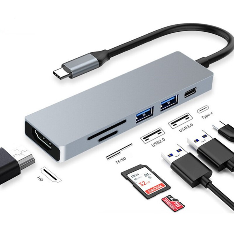 USB C 3.1 筆記本電腦集線器 C 型轉 HDMI 兼容 4K TF SD 讀卡器 USB3.0 USB2.0 數據迷你適配器適用於 Macbook Air Pro M1 擴展塢