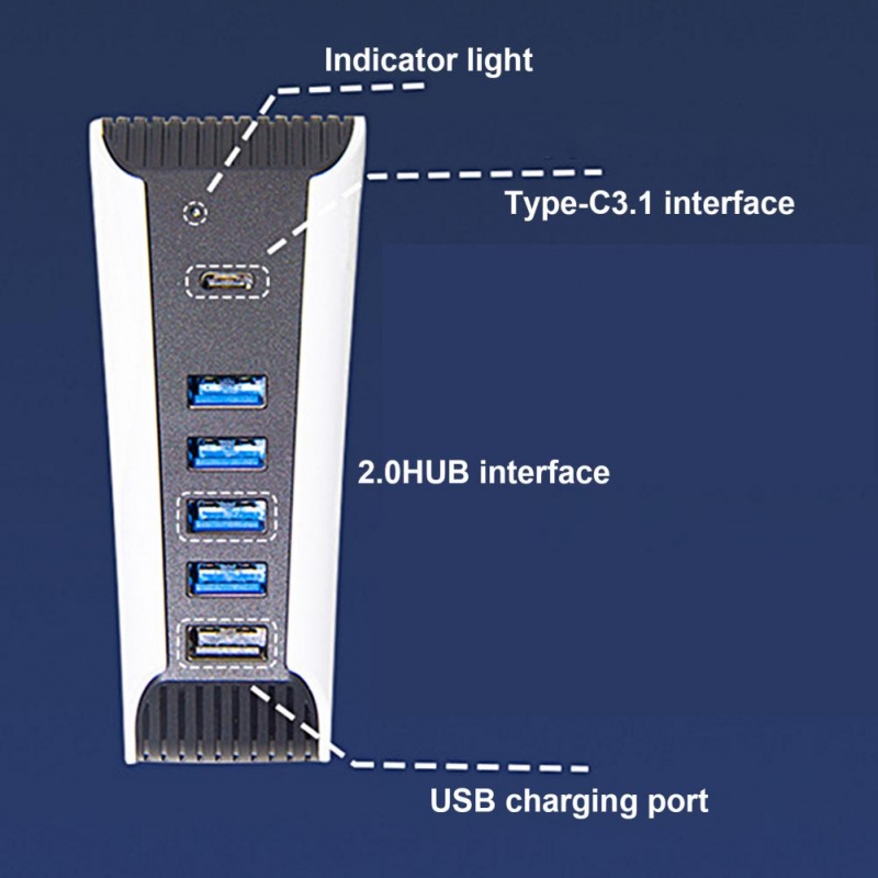 擴展塢多端口 USB 集線器穩定輸出高速 USB 分配器 5 端口擴展集線器充電器 USB 擴展器適用於 PS5