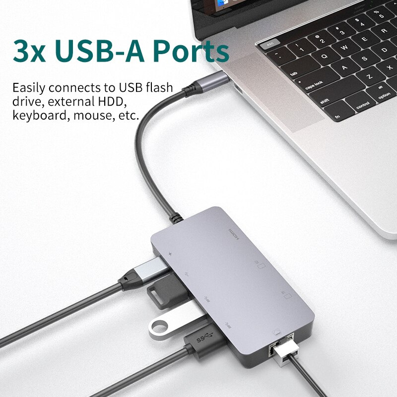 USB-C Docking Station 8 In 1 Type C Hub Multiport Expand Adapter with USB Gigabit Ethernet 4K HDMI USB PD