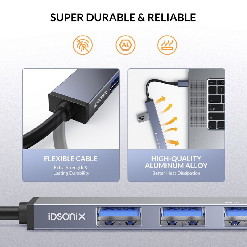 iDsonix 便攜式 4 合 1 USB-C 筆記本電腦，帶 USB 3.0 C 型集線器多分離器適配器 4K 擴展塢，適用於筆記本電腦表面