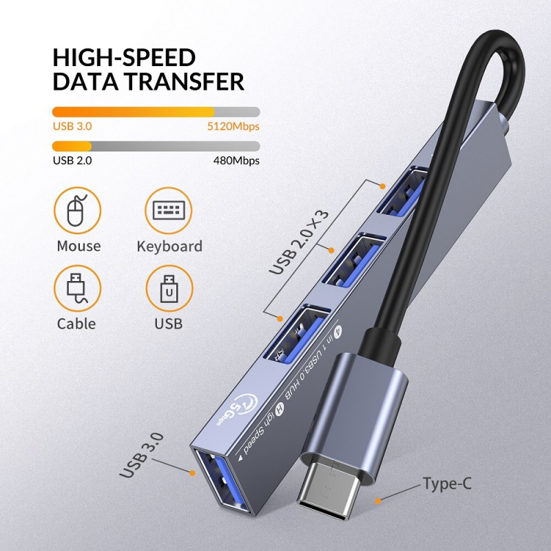 iDsonix 便攜式 4 合 1 USB-C 筆記本電腦，帶 USB 3.0 C 型集線器多分離器適配器 4K 擴展塢，適用於筆記本電腦表面