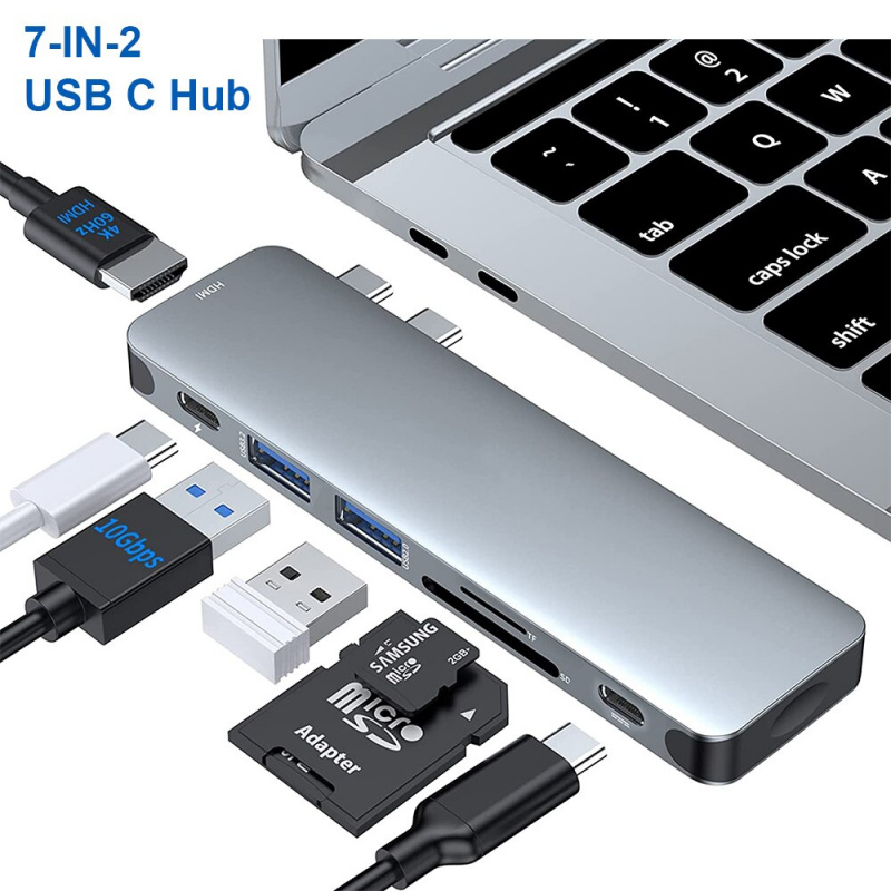 適用於 MacBook Pro Air 2021-2016 的 USB C 集線器適配器，帶 USB3.0 TF SD 讀卡器 PD 100W Thunderbolt 3 適用於 MacBook Pro 13  15  16