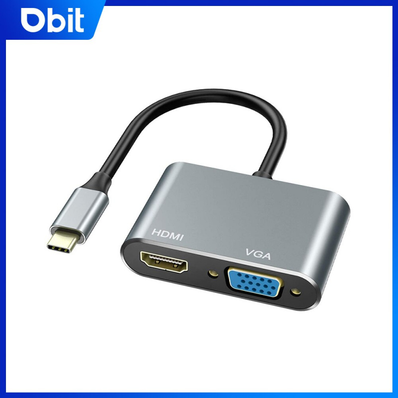 DBIT USB C 到 HDMI VGA 適配器，2 合 1 USB C 型到 VGA HDMI 分配器轉換器適配器，4K 視頻高清集線器轉換器