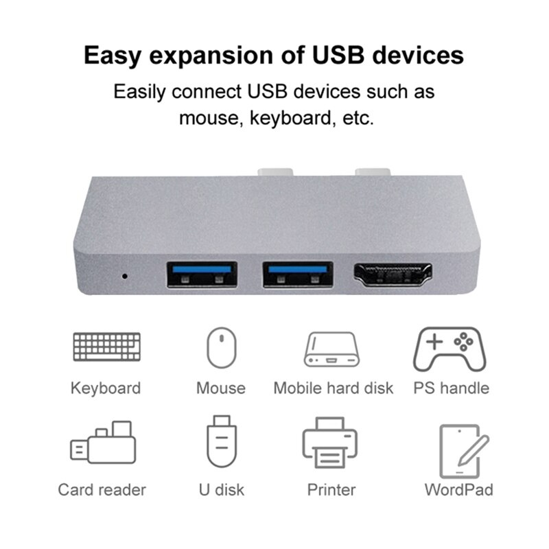 適用於 Surface Pro 8 USB C 集線器，4K HDMI 兼容適配器+2 USB 3.0 讀卡器 SD TF 讀卡器適配器適用於 Surface Pro 8