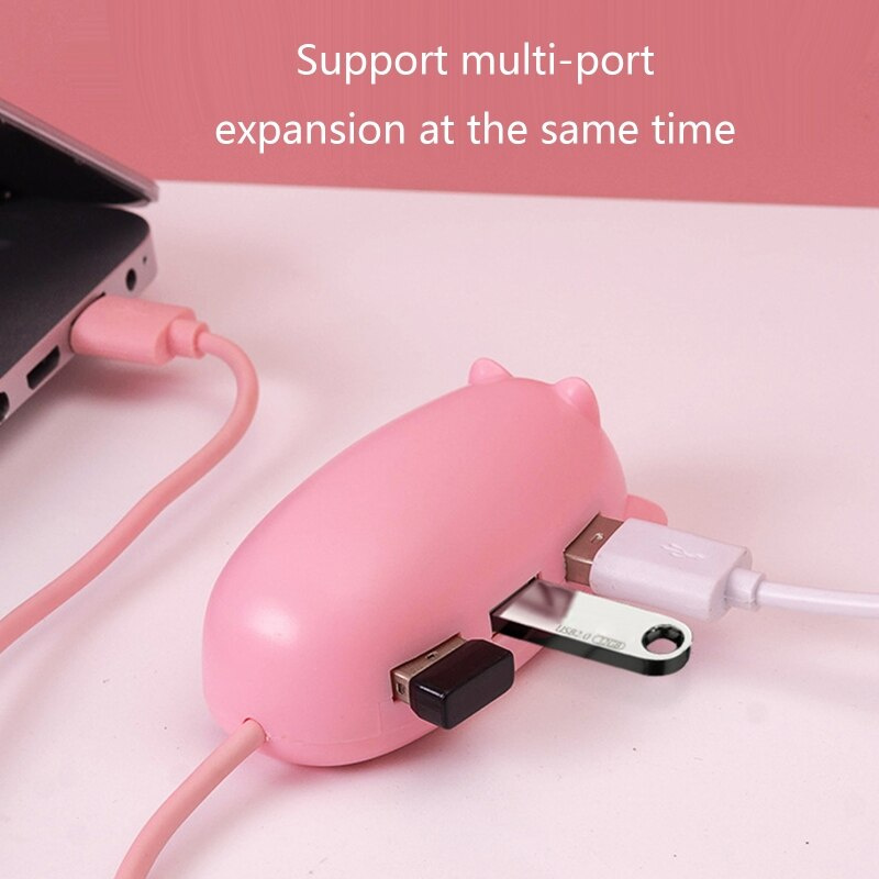 可愛的 USB 2.0 集線器 粉紅色媽媽豬 USB 集線器帶 3 個小豬裝飾蓋 送給小豬愛好者的好禮物 可愛的小豬玩具 小豬裝飾