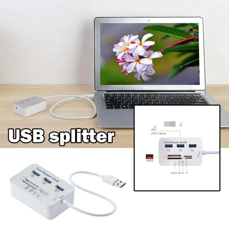 USB 集線器 3.0 組合 3 端口讀卡器高速 USB 分離器多合一 USB 3.0 集線器適用於 PC 電腦筆記本配件