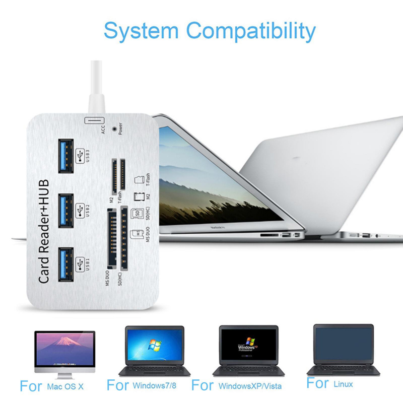 USB 集線器 3.0 組合 3 端口讀卡器高速 USB 分離器多合一 USB 3.0 集線器適用於 PC 電腦筆記本配件