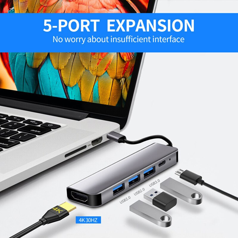 TRUMSOON C 型轉 4K HDMI 兼容 USB 3.0 2.0 C 集線器 SD TF 讀卡器適配器適用於 Macbook 三星 S10 Dex 小米 10 高清電視