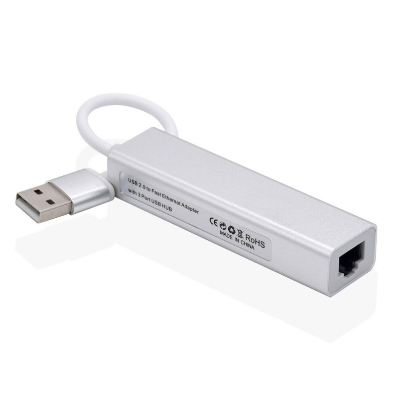 鋁合金USB 2.0 3口HUB+ 100M網卡Type-c以太網轉換器RJ45有線免驅