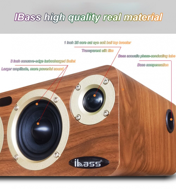 IBASS SOLO HI-FI Bluetooth speaker computer TV Coaxial Audio Subwoofer Wooden Non Destructive Loudspeaker Outdoor household