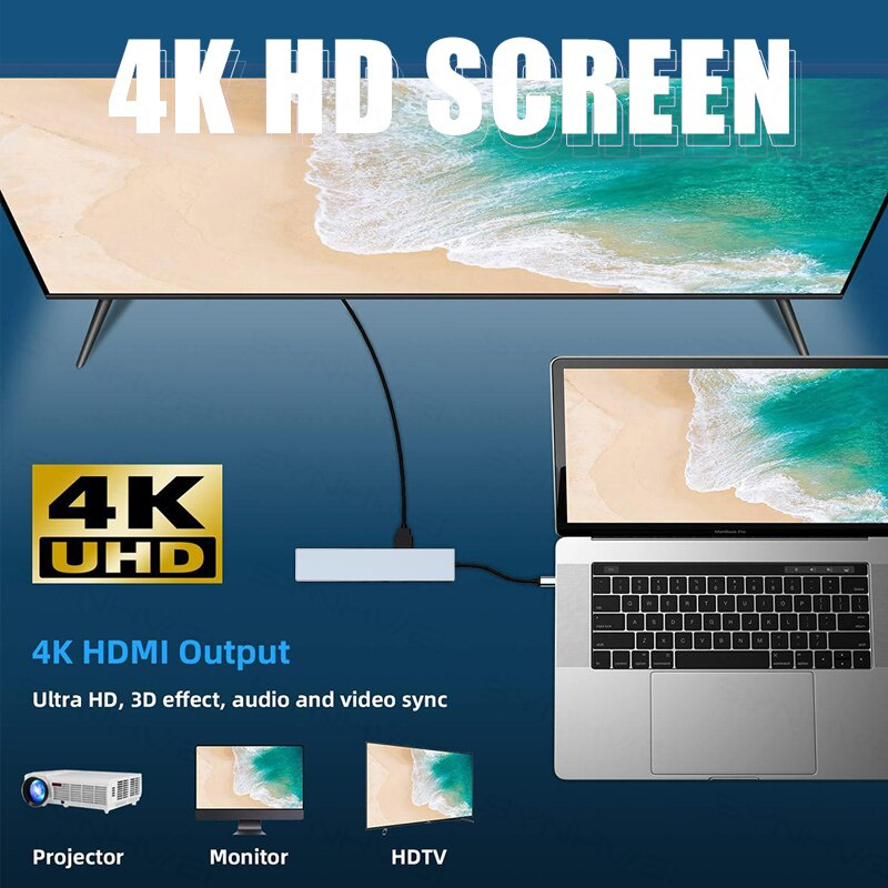 帶 HDMI 輸出的多端口 USB C 型集線器 USB 3.0 SD TF 讀卡器 PD 充電端口兼容 Macbook Air Splitter