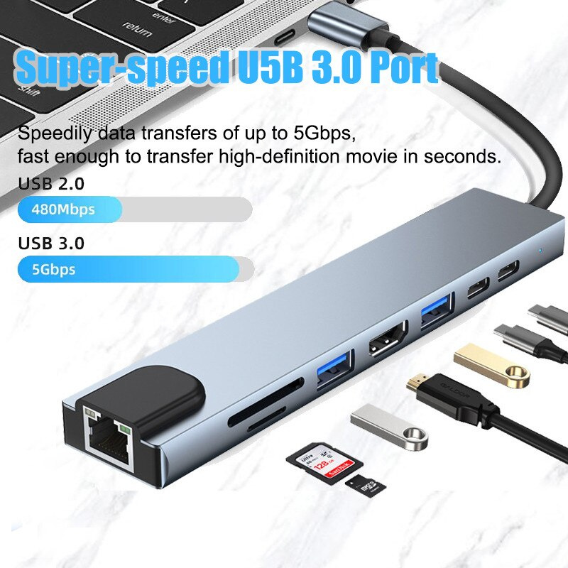 帶 HDMI 輸出的多端口 USB C 型集線器 USB 3.0 SD TF 讀卡器 PD 充電端口兼容 Macbook Air Splitter