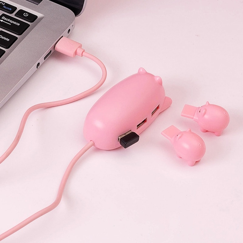 粉紅豬 USB 2.0 集線器多端口適配器 3 合 1 便攜式 3 USB 2.0 端口便攜式 USB 分離器適用於鍵盤鼠標電腦 E8BE