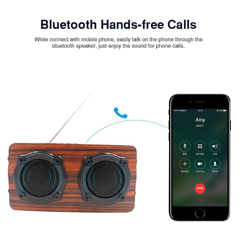 Wooden Bluetooth Speaker HIFI Wireless Dual Loudspeakers 3D Bass Surround Speaker with Karaoke function Hands free call FM radio