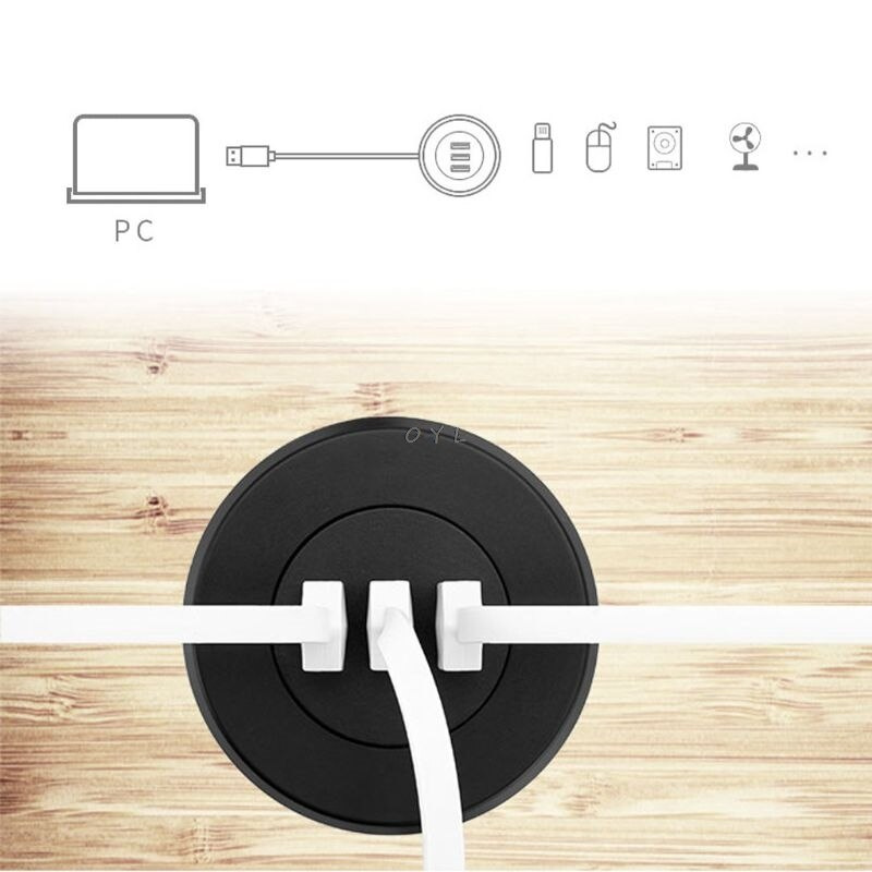 5 厘米索環孔桌面安裝 3 端口 USB 2.0 集線器適用於筆記本電腦最新黑色