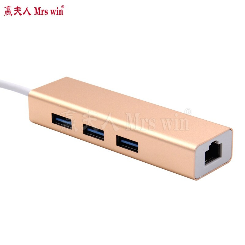 高品質 USB 3.1 C 型轉 3 端口 USB 3.0 集線器，帶 RJ45 100 1000 千兆以太網網絡適配器 LAN 有線轉換器