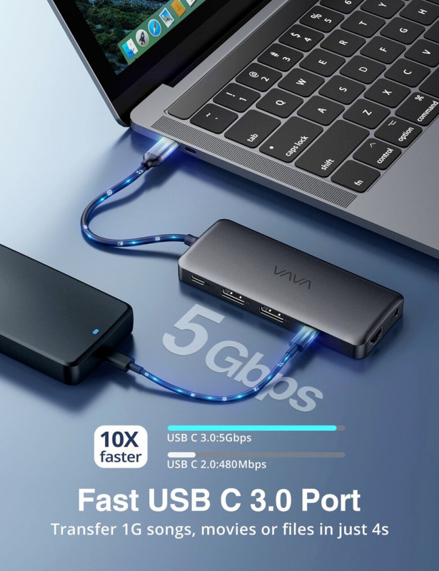 VAVA USB-C 3.0 集線器 VA-UC018 11 合 1 擴展塢，帶雙 4K HDMI 100W PD 充電 RJ45 適配器分離器 SD TF 卡讀取