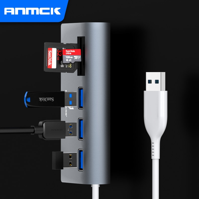 Anmck USB 端口集線器適配器電腦配件 USB 2.0 SD 讀卡器擴展塢適用於筆記本電腦 Macbook Pro Air USB c 集線器