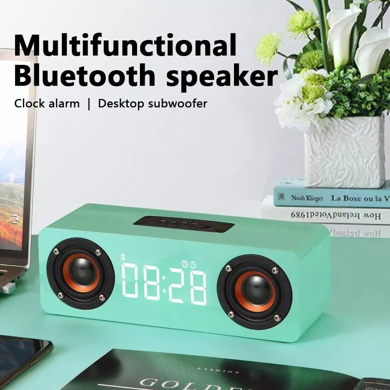 迷你木質 LED 便攜式低音炮藍牙音箱超重低音柱 3D 立體聲音樂中心大功率條形音箱帶 TF AUX FM
