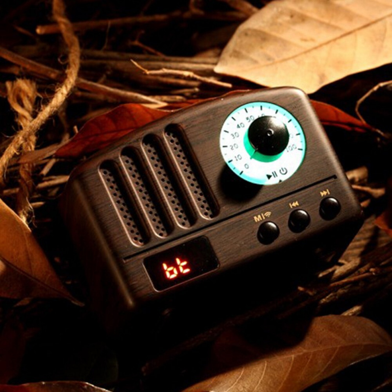 Retro Radio- 便攜式音箱經典復古風格迷你尺寸藍牙音箱帶 FM 收音機 原木色