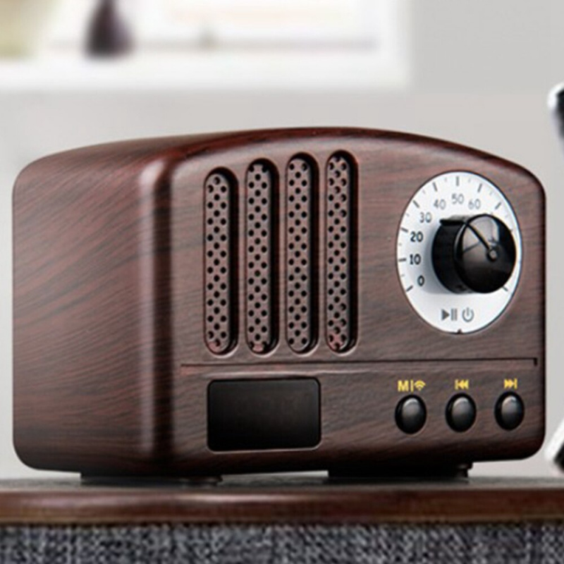 Retro Radio- 便攜式音箱經典復古風格迷你尺寸藍牙音箱帶 FM 收音機 原木色