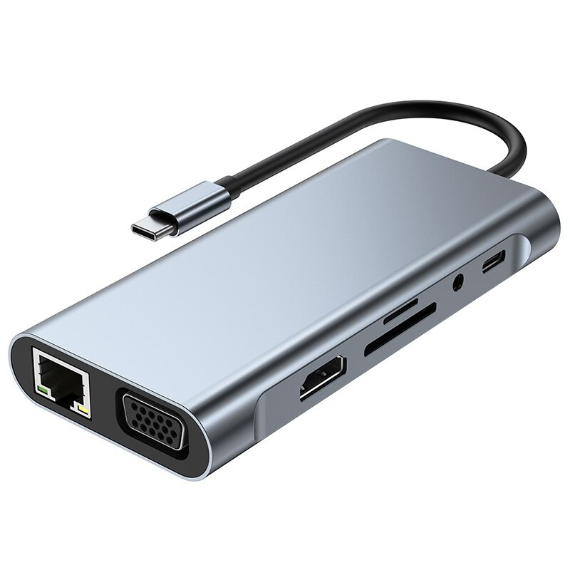 USB C 集線器 C 型轉 HDMI 兼容 RJ45 5 6 8 11 端口擴展塢，帶 PD TF SD AUX USB 集線器 3 0 分離器，適用於 MacBook Air Pro PC 集線器