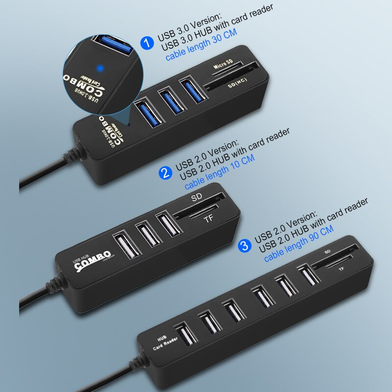 USB 集線器 3.0 多 USB 分離器 2.0 USB 3.0 集線器 3 6 端口擴展器適配器微型 TF SD 讀卡器電腦配件 hab 適用於 PC