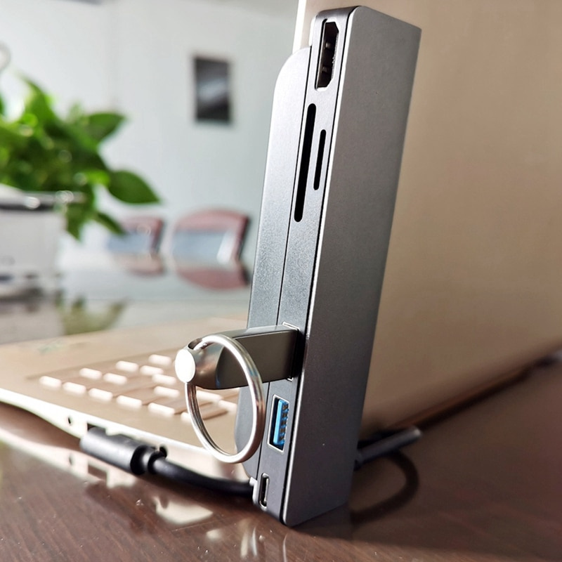 USB C 型集線器 6 合 1 背夾支架便攜式擴展塢 4K HDMI USB3.0 SD TF 讀卡器適用於筆記本電腦和手機