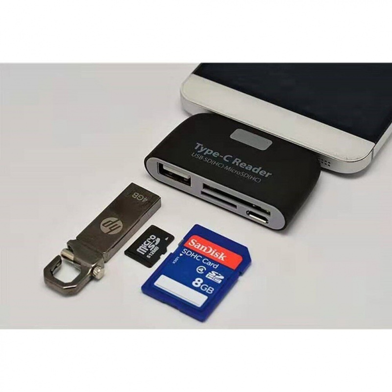 PzzPss USB 3.1 TYPE-C 讀卡器 USB-C 轉 USB 2.0 SD Micro SD TF OTG 卡適配器適用於 PC 筆記本電腦手機多功能轉換器