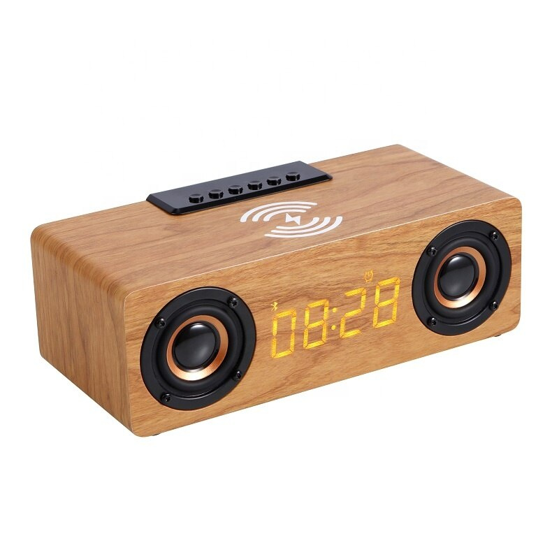 木製數字鬧鐘揚聲器 10W 快速無線充電器適用於 iPhone 華為 Ipad 臥室睡眠定時器木製揚聲器