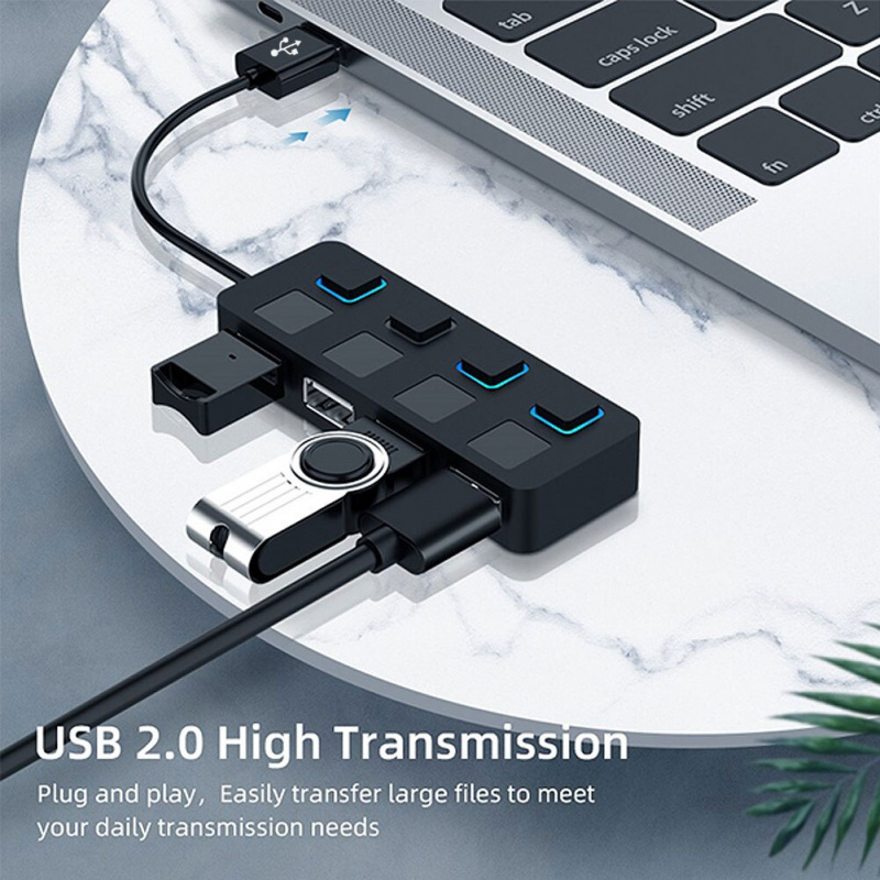 USB 2.0 集線器 4 端口 USB 分離器擴展器，帶獨立開 關開關 USB 2.0 快速傳輸數據適配器，適用於 PC 計算機